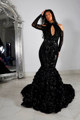 Beautiful Black Lace Long Sleeves Mermaid Prom Dress
