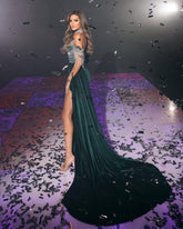 Beautiful Dark Green Mermaid High Neck Prom Dress With Slit