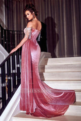 Beautiful Dusty Rose Off-the-shoulder Glitter Mermaid Prom Dress With Slit