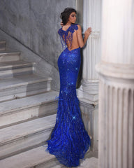 Beautiful Floor Length Sweetheart Sleeveless Spaghetti Straps Mermaid Sequined Prom Dress with Fur