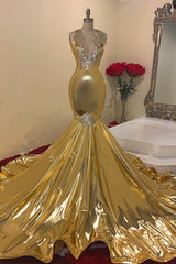 Beautiful Gold Beading V-neck Sleeveless Floor-length Mermaid Prom Dresses