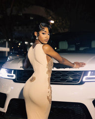 Beautiful Long Champagne Mermaid Sleeveless Beading Prom Dress With Lace