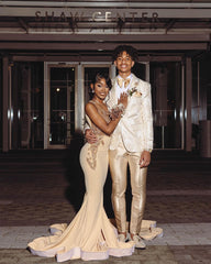 Beautiful Long Champagne Mermaid Sleeveless Beading Prom Dress With Lace