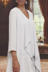 Beautiful Long Chiffon Simple Mother of The Bride Suit with Wrap