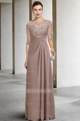 Beautiful Long Green A-line Lace Chiffon Mother of The Bride Dresses with Sleeves