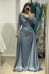 Beautiful Long Jewel Satin Long Sleeves Mermaid Prom Dress