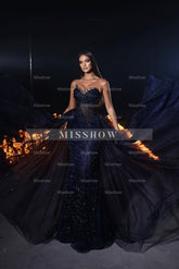 Beautiful Long Mermaid Lace Sleeveless Prom Dress With Detachable Train