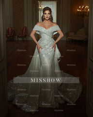Beautiful Long Mermaid Off-the-shoulder Sequined Sleeveless Weddding Dress