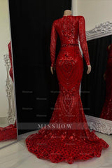 Beautiful Long Mermaid V-neck Prom Dress With Long Sleeves