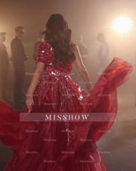 Beautiful Long Red Sweetheart A-line Prom Dress With Feather