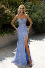 Beautiful Long Sweetheart Sleeveless Split Front Mermaid Prom Dress With Beading