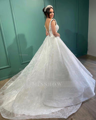 Beautiful Long White A-line V-neck Lace Sleeveless Wedding Dress