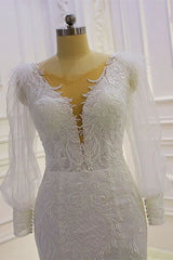 Beautiful Mermaid Long Sleeves Lace Appliques Wedding Dress With Train