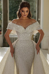 Beautiful Mermaid Panel Portrait Wedding Dresses With Beaded