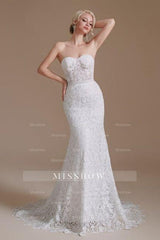 Beautiful Off-the-shoulder Sleeveless Mermaid Floor-Length Lace Wedding Dresses with Applique