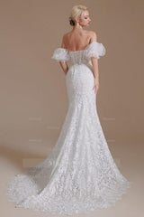 Beautiful Off-the-shoulder Sleeveless Mermaid Floor-Length Lace Wedding Dresses with Applique