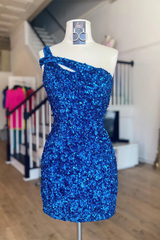 Beautiful One Shoulder Sequined Sleeveless Short Homecoming Dresses