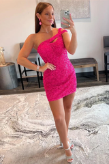 Beautiful One Shoulder Sequined Sleeveless Short Homecoming Dresses