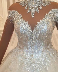 Beautiful Princess A-line Jewels Lace Wedding Dresses With Long Sleeves