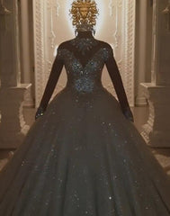 Beautiful Princess A-line Jewels Lace Wedding Dresses With Long Sleeves