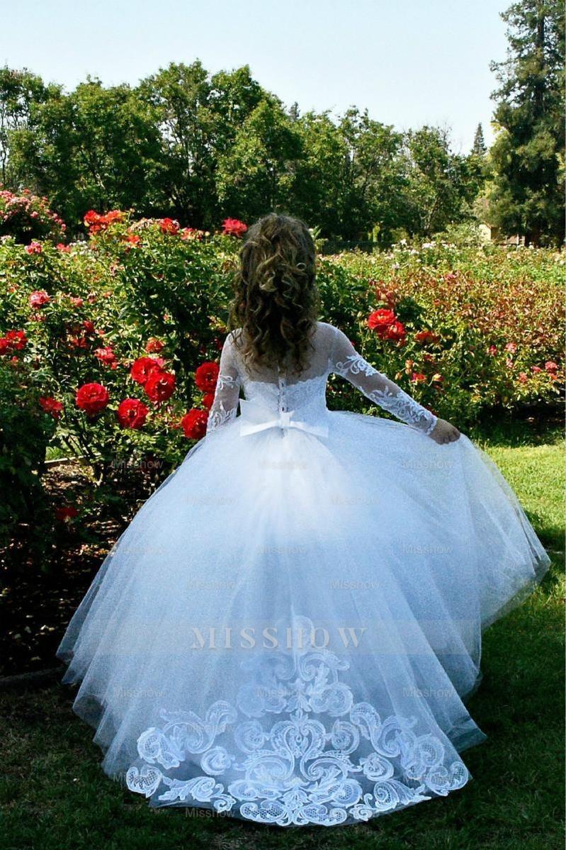 Beautiful Puffy Beaded Flower Girls Dresses With Long Sleeves