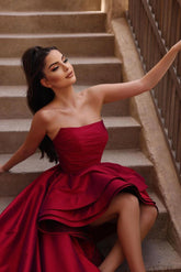 Beautiful Red A-line Sleeveless Ruffles Prom Dress With Train