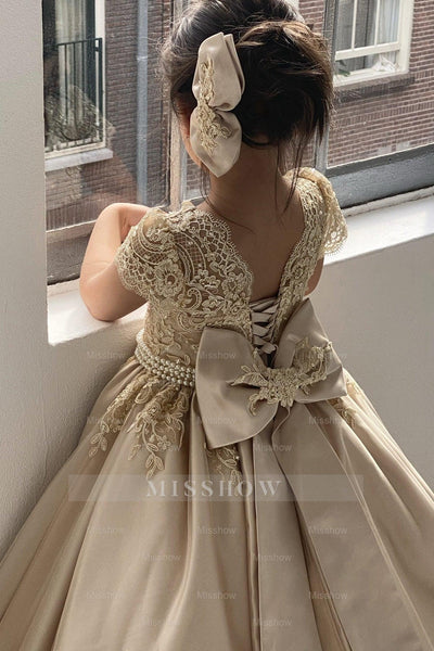 Lace Applique Ball Gown with Tier Skirt for Flower Girl Dress main image 1