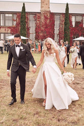 Beautiful Simple White A-line Wedding Dress With Side Slit