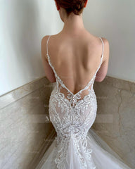 Beautiful Spaghetti-Straps Lace Wedding Dress On Sale Mermaid Dresses for Weddings