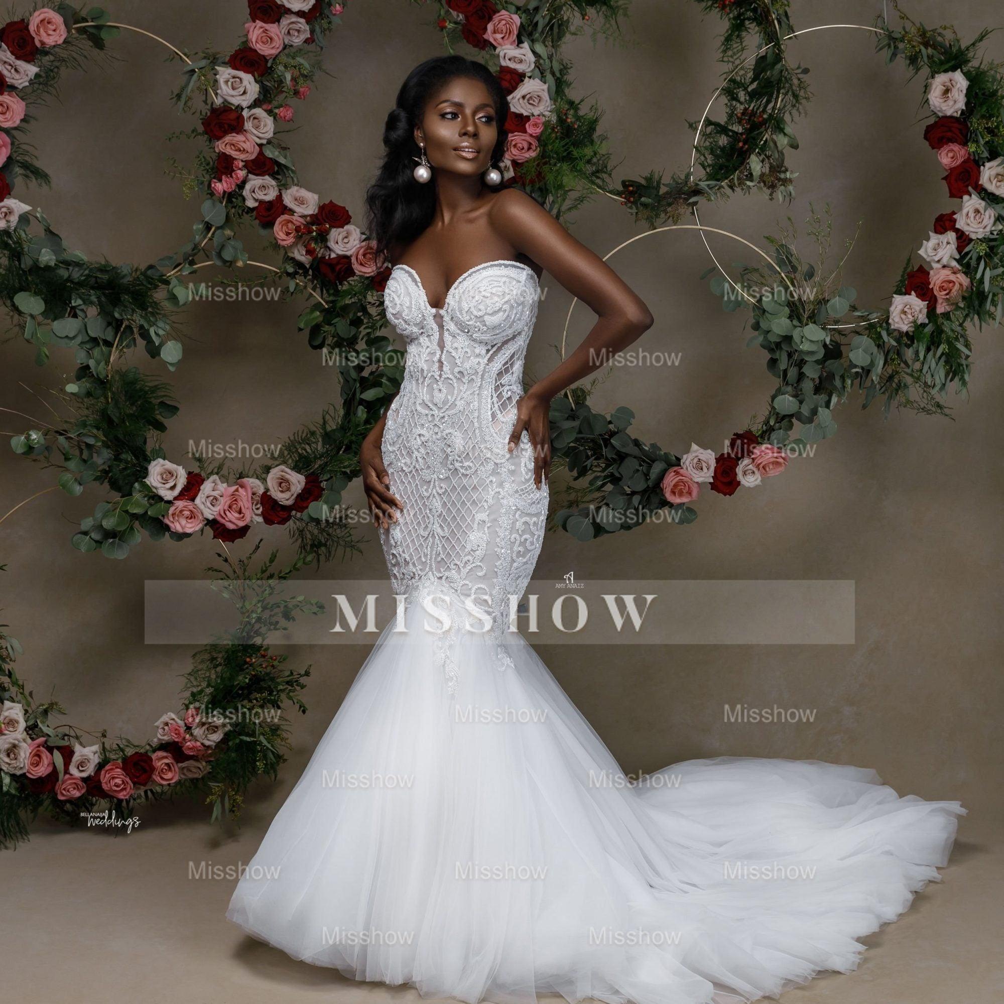 Beautiful Strapless Sweetheart Lace Mermaid Wedding Dress With Applique