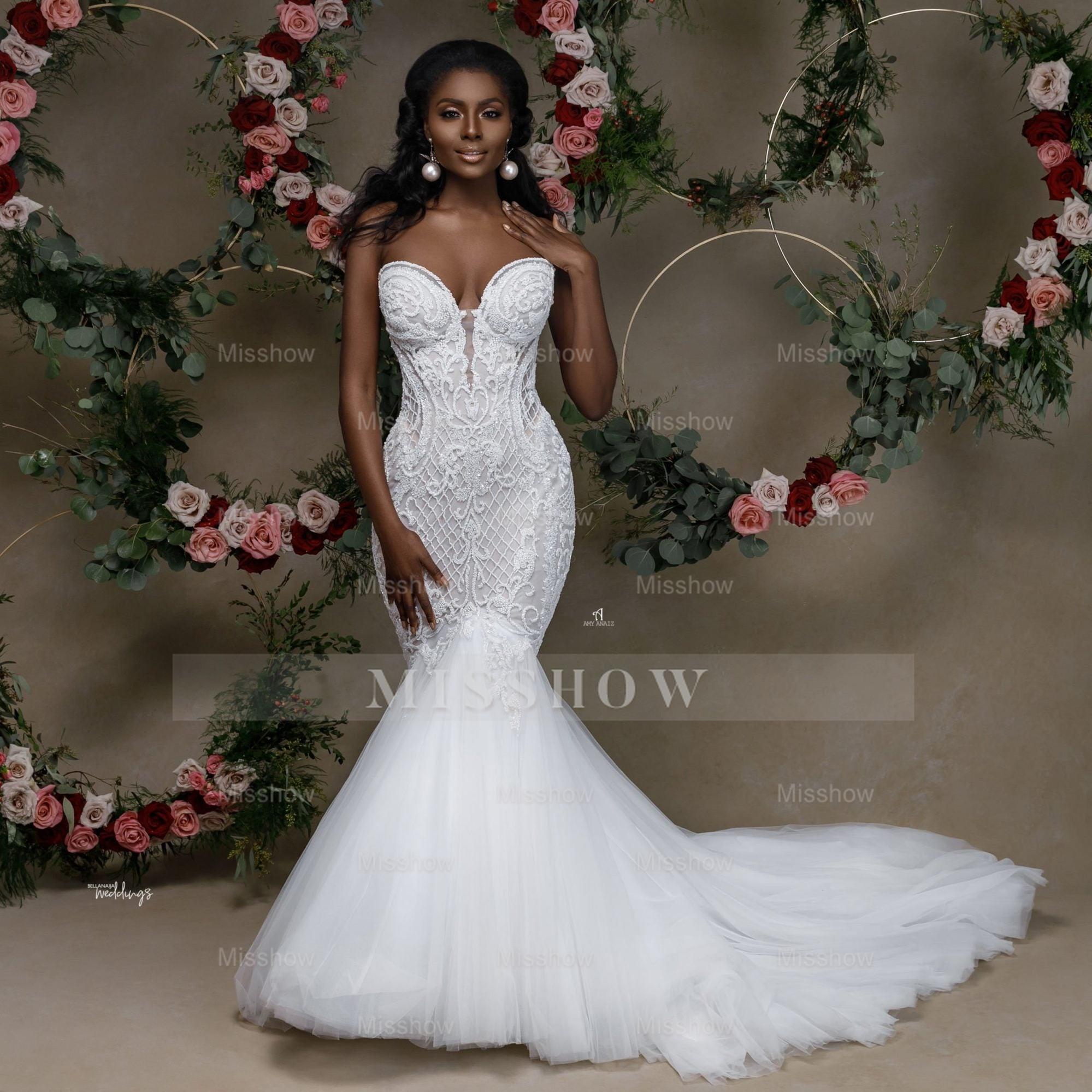 Beautiful Strapless Sweetheart Lace Mermaid Wedding Dress With Applique