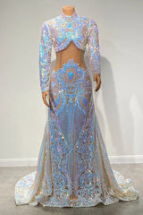Beautiful Two Piece High-neck Long Sleeve Floor-length A-Line Prom Dresses