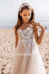 Beautiful White A-line Sleeveless Appliques Flower Girls Dress