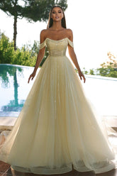 Beautiful Yellow Off-the-shoulder Sequined A-line Prom Dress