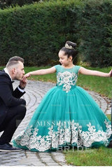 Beige Scoop Neck Sleeveless Ball Gown Flower Girls Dress