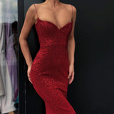Black Sheath Spaghetti Straps Open Back Sequins Prom Dresses-misshow.com