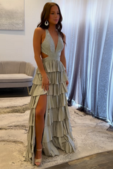 Black Sparkly A Line Beaded Long Corset Prom Dress with Slit