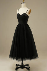 Black Tulle A-line Midi Simple Prom Dress
