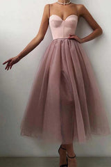Black Tulle A-line Midi Simple Prom Dress
