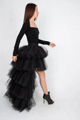 Black Women Tulle Skirt Casual Ballet Princess Skirt Long Maxi Tutu Skirt