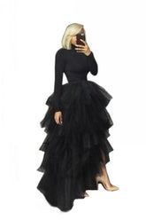 Black Women Tulle Skirt Casual Ballet Princess Skirt Long Maxi Tutu Skirt