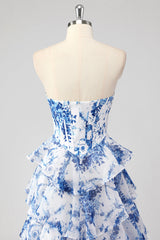 Blush Sweetheart A-Line Chiffon Floral Ruffled Long Corset Prom Dress with Slit