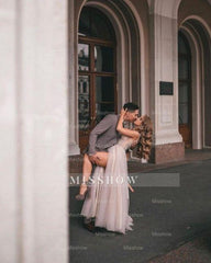 Boho A-line V-Neck Slit Wedding Dresses with Lace