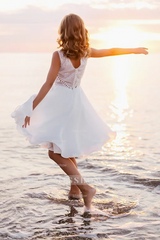 Boho Short Sleeveless A-line Flower Girls Dress With Pearl