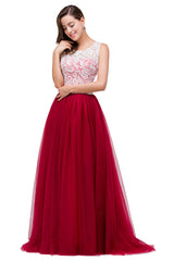 Burgundy A-line Crew Lace Chiffon Bridesmaid Dresses