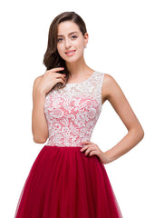 Burgundy A-line Crew Lace Chiffon Bridesmaid Dresses