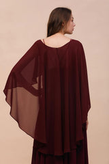 Burgundy Bridesmaid Dresses Spaghetti Straps Chiffon Floor Length Wedding Guest Dress with Back Cape Wraps