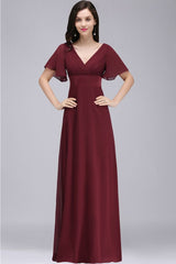 Burgundy Floor-length A-line Chiffon Prom Dress