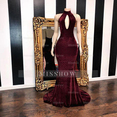 Burgundy Velvet Mermaid Long Evening Gowns