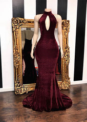 Burgundy Velvet Mermaid Long Evening Gowns